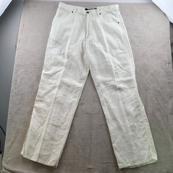 Phat Farm Mens Pants Size 34 White Straight Trousers 100% Linen Blend Casual - Picture 12 of 15